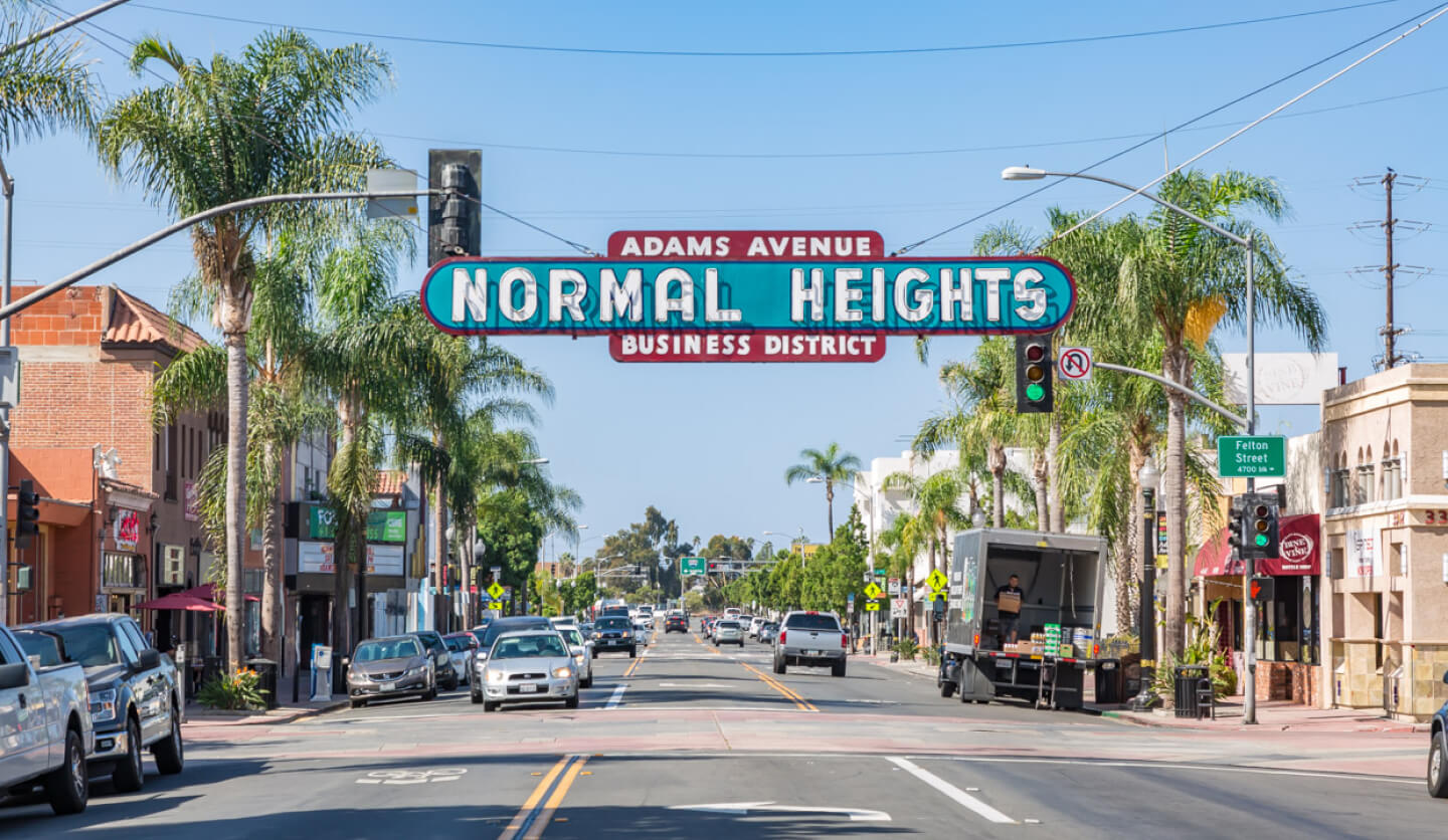 Normal Heights historic sign over Adams Avenue.